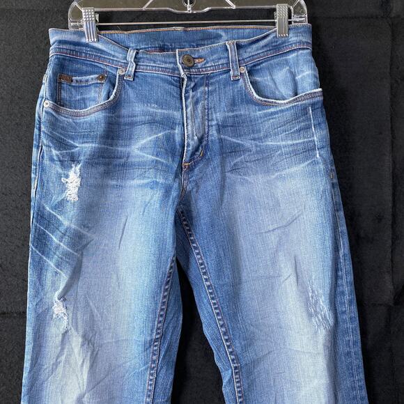 Armani Exchange Mens Jeans Blue Denim Straight Distressed Stretch 32 Long - Picture 2 of 11